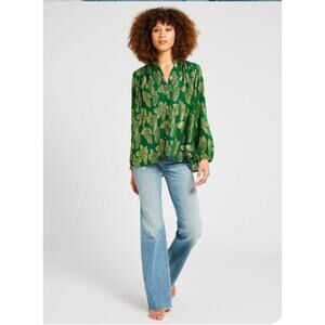 Mille Gold and Green Leaf Pattern Women's Blouse
